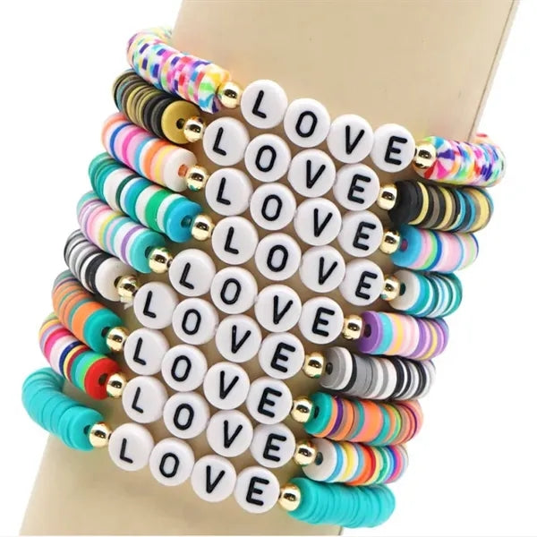 Rainbow Beaded Elastic Bracelets