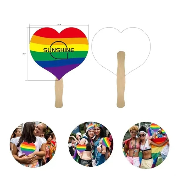 Rainbow Heart Shape Hand Fan