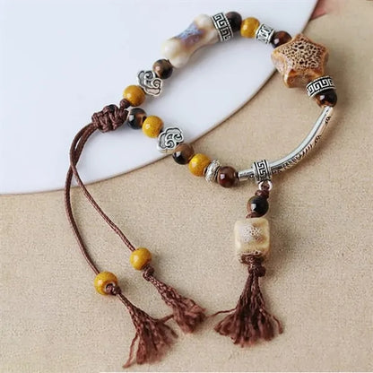 Handmade Ceramic Bead Bracelet with Geometric Design and Tas