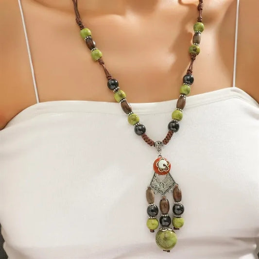 Ethnic Style Ceramic Beaded Sweater Chain Necklace