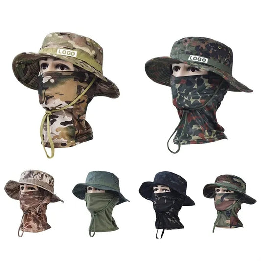 Unisex Camouflage Rounded Hat with Sun Protection  net Scarf