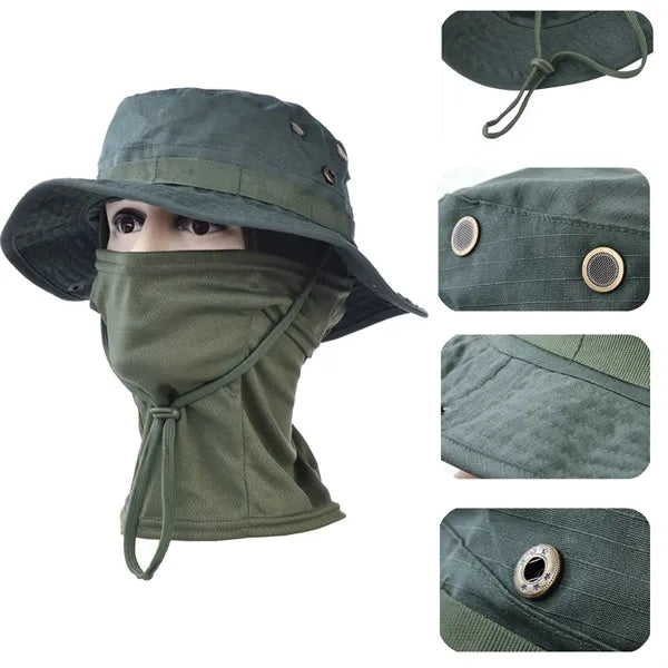 Unisex Camouflage Rounded Hat with Sun Protection  net Scarf