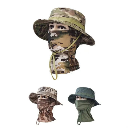Unisex Camouflage Rounded Hat with Sun Protection  net Scarf