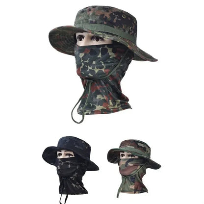 Unisex Camouflage Rounded Hat with Sun Protection  net Scarf