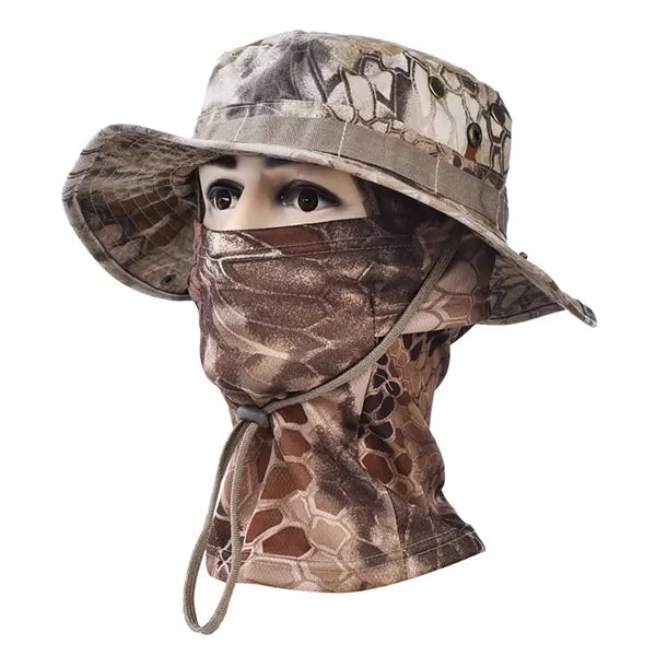 Unisex Camouflage Rounded Hat with Sun Protection  net Scarf