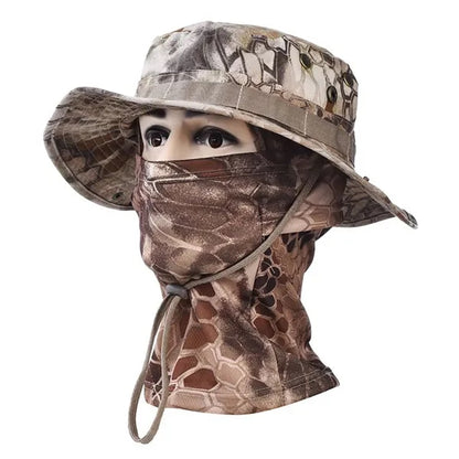 Unisex Camouflage Rounded Hat with Sun Protection  net Scarf