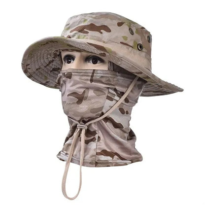 Unisex Camouflage Rounded Hat with Sun Protection  net Scarf