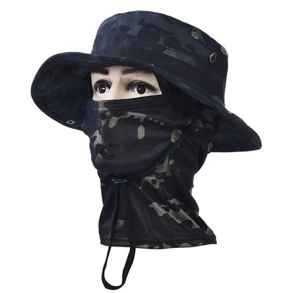 Unisex Camouflage Rounded Hat with Sun Protection  net Scarf