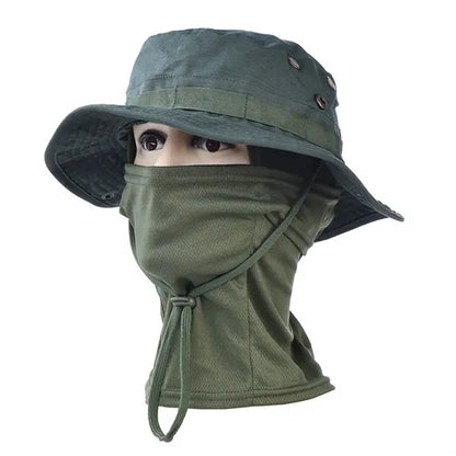 Unisex Camouflage Rounded Hat with Sun Protection  net Scarf