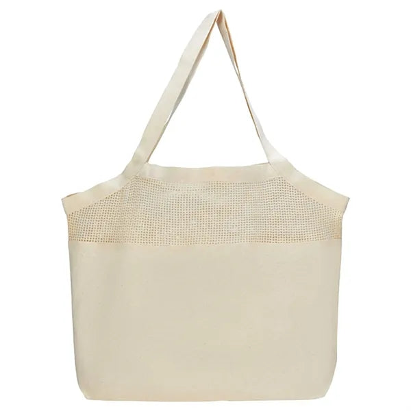 7 oz. Cotton Canvas Mesh Beach Bag W/ Gusset (20"x15"x5")