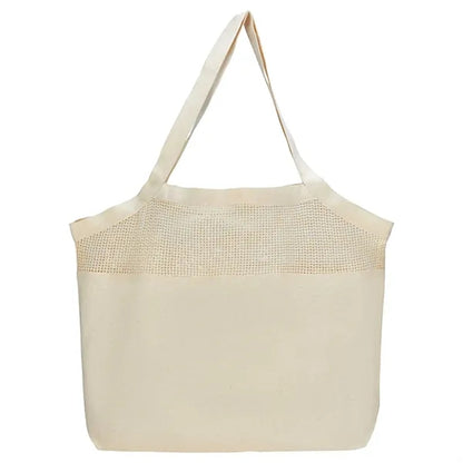7 oz. Cotton Canvas Mesh Beach Bag W/ Gusset (20"x15"x5")