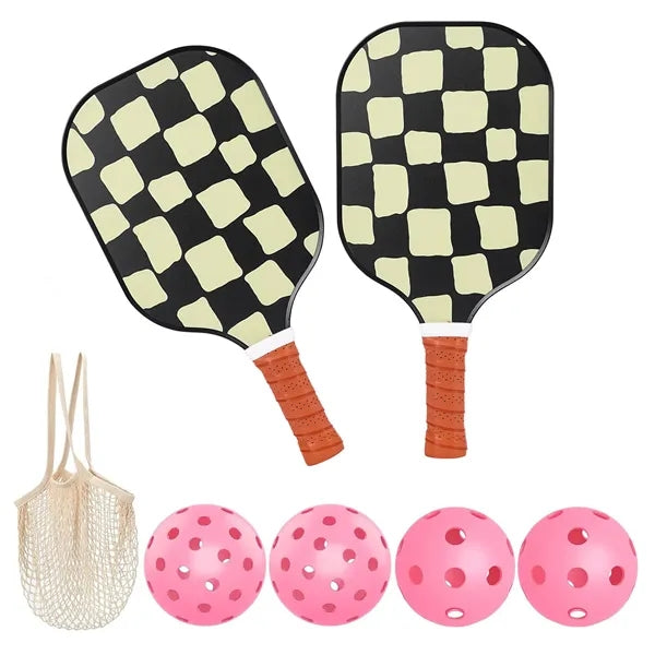 Fiberglass Pickleball Paddle Set with Hot-Pink Balls in Mesh