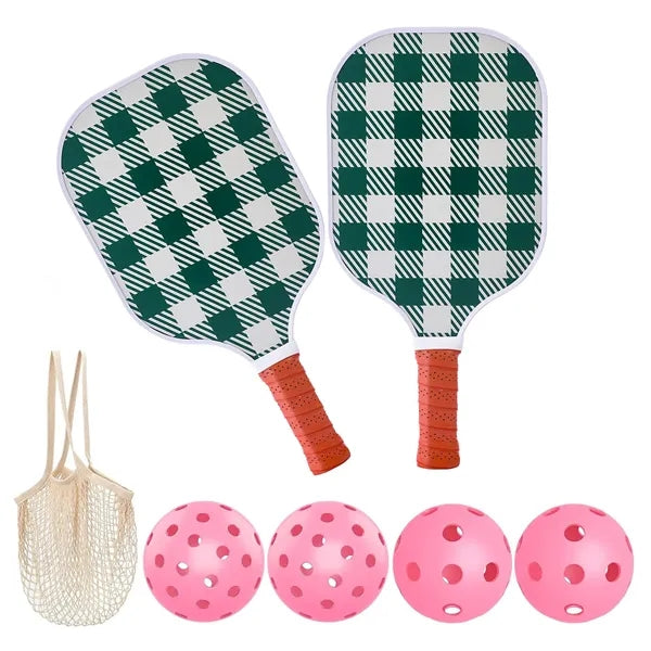 Fiberglass Pickleball Paddle Set with Hot-Pink Balls in Mesh