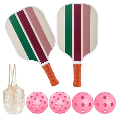 Fiberglass Pickleball Paddle Set with Hot-Pink Balls in Mesh