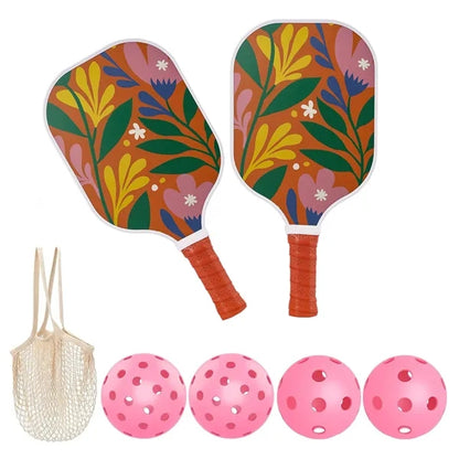 Fiberglass Pickleball Paddle Set with Hot-Pink Balls in Mesh