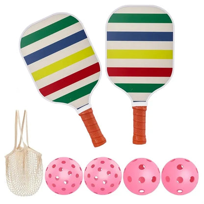 Fiberglass Pickleball Paddle Set with Hot-Pink Balls in Mesh