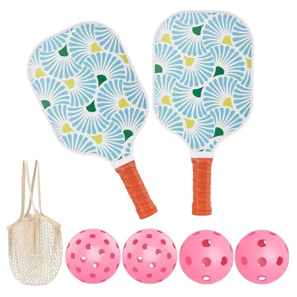 Fiberglass Pickleball Paddle Set with Hot-Pink Balls in Mesh