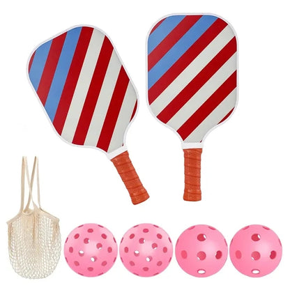 Fiberglass Pickleball Paddle Set with Hot-Pink Balls in Mesh