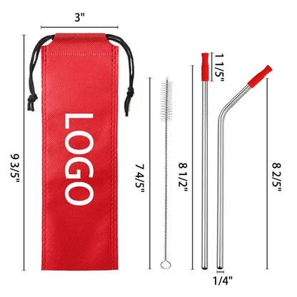 Stainless Steel Metal Straws With Bag And Cleaning Brush