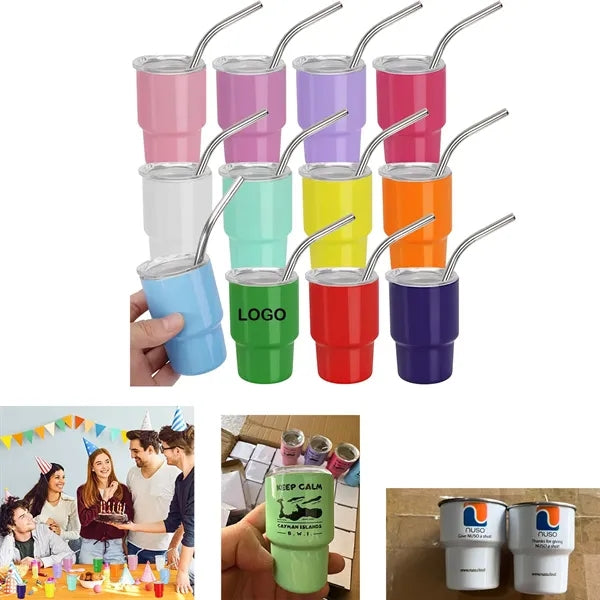 3oz Mini Tumbler Shot Glass with Straw and Lid