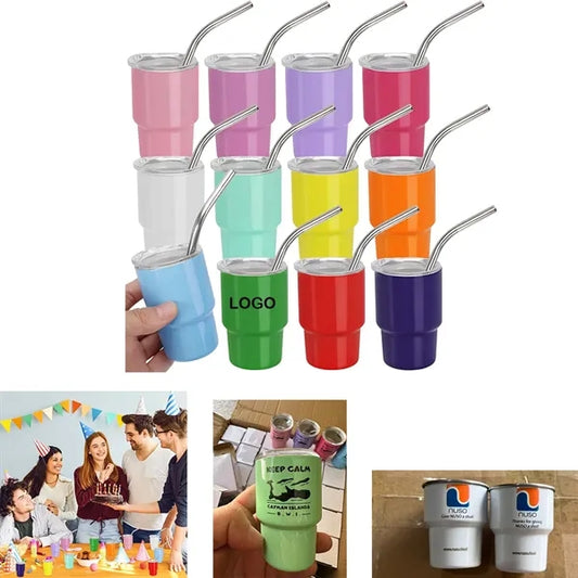 3oz Mini Tumbler Shot Glass with Straw and Lid