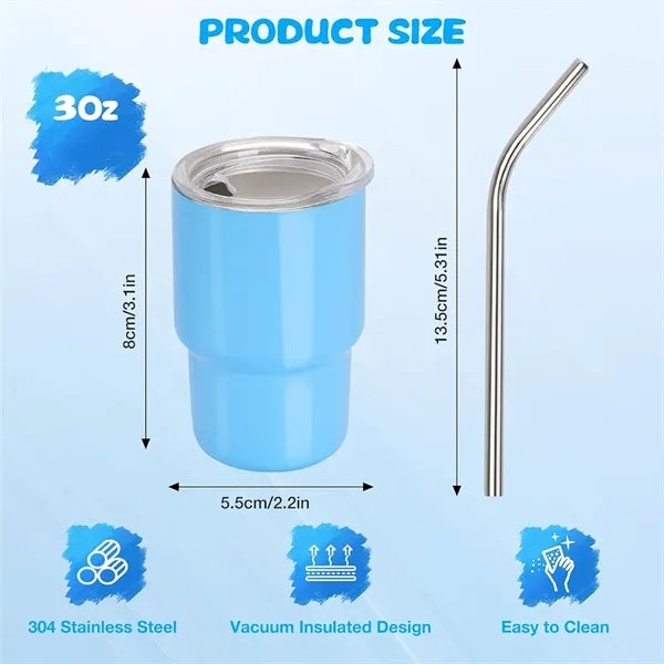3oz Mini Tumbler Shot Glass with Straw and Lid