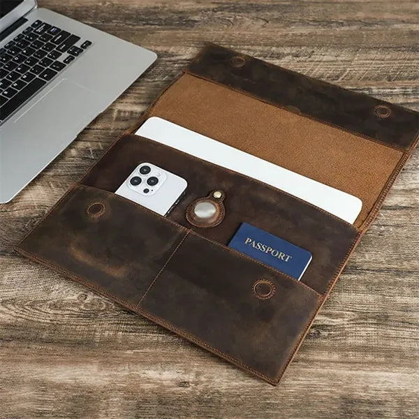 Genuine Leather Portfolio Protective Laptop Sleeve Bag