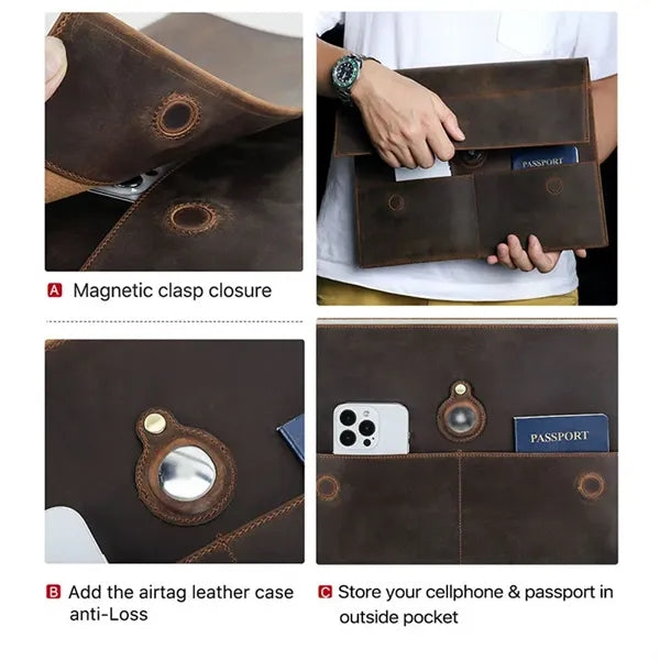Genuine Leather Portfolio Protective Laptop Sleeve Bag