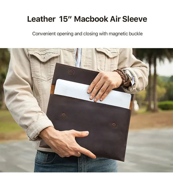 15 / 16 In Genuine Leather Laptop Bag with Magnetic Buckles