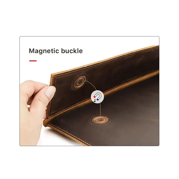 15 / 16 In Genuine Leather Laptop Bag with Magnetic Buckles