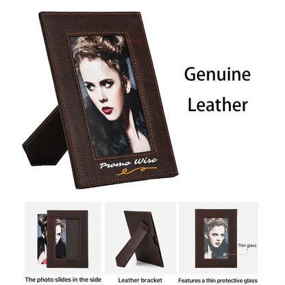 Genuine Leather Photo Frame with Bracket Protective Glass