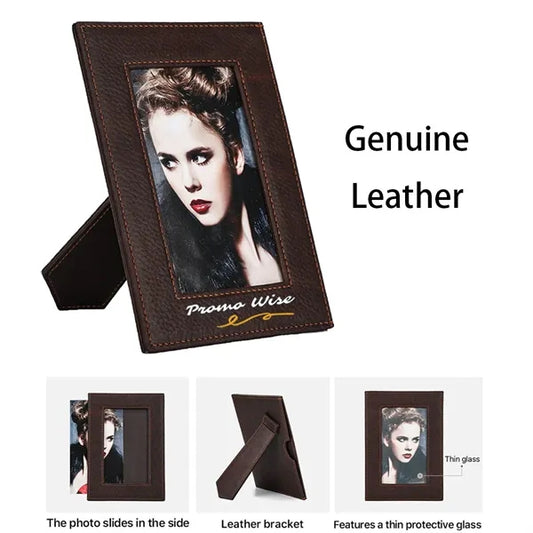 Genuine Leather Photo Frame with Bracket Protective Glass