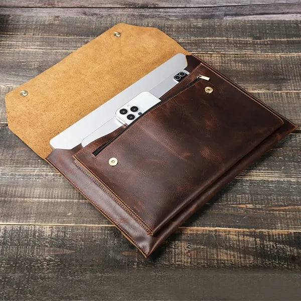 16.2 Inch Genuine Leather Laptop Bag with Magnetic Buckles