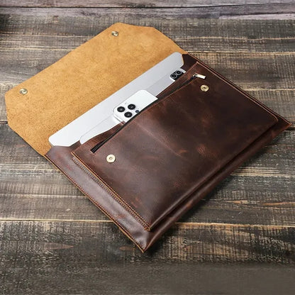 16.2 Inch Genuine Leather Laptop Bag with Magnetic Buckles