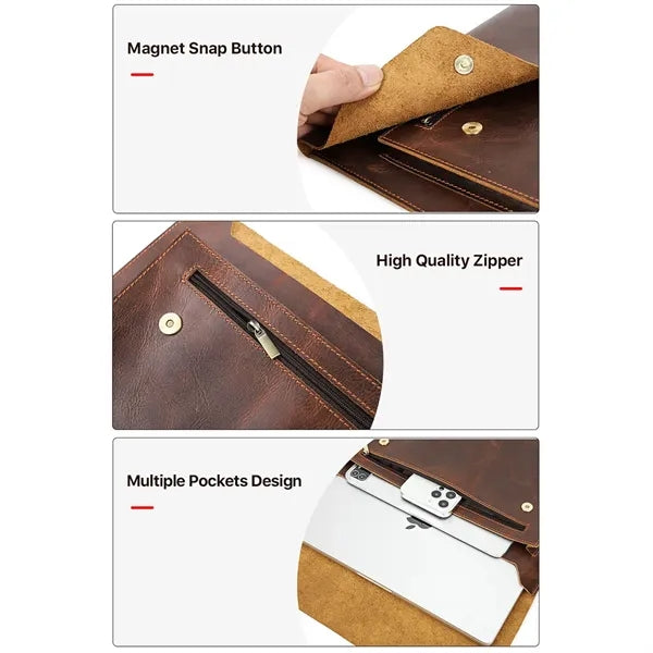 16.2 Inch Genuine Leather Laptop Bag with Magnetic Buckles