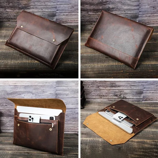 16.2 Inch Genuine Leather Laptop Bag with Magnetic Buckles
