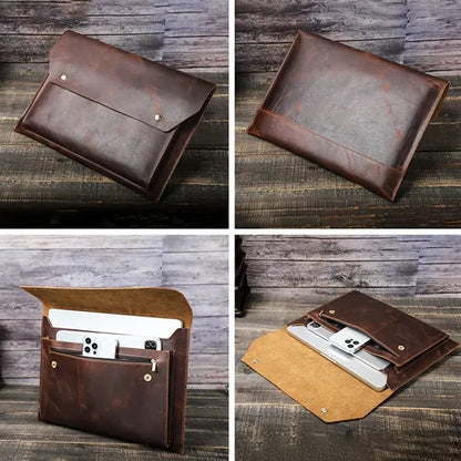16.2 Inch Genuine Leather Laptop Bag with Magnetic Buckles