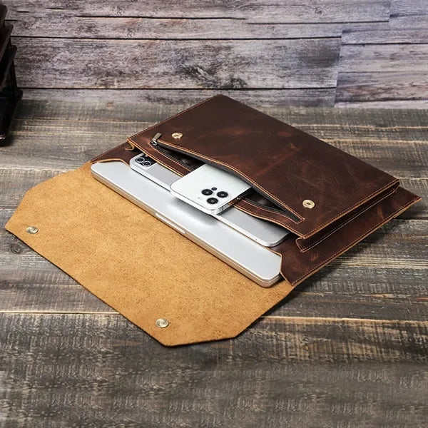 16.2 Inch Genuine Leather Laptop Bag with Magnetic Buckles