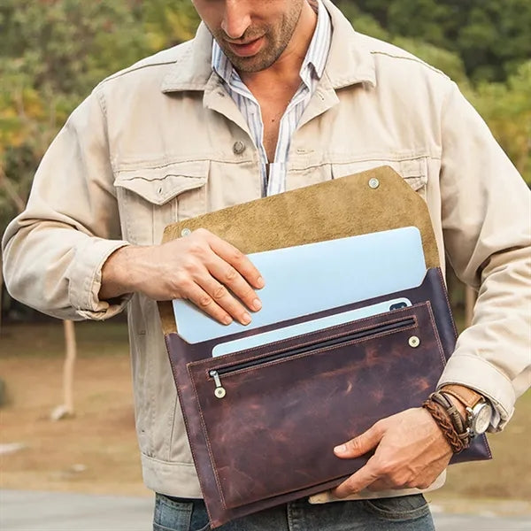16.2 Inch Genuine Leather Laptop Bag with Magnetic Buckles