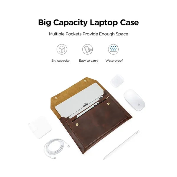 16.2 Inch Genuine Leather Laptop Bag with Magnetic Buckles