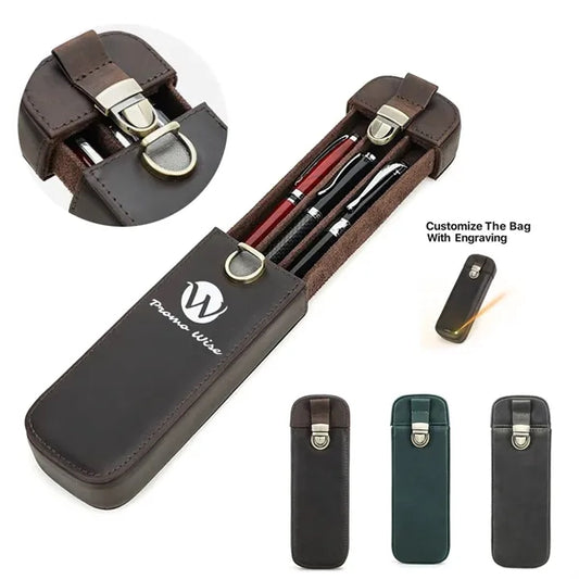 Crazy Horse Leather Lockable Removable Drawer Pen Holder