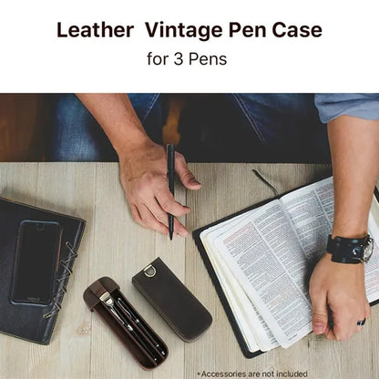 Crazy Horse Leather Lockable Removable Drawer Pen Holder