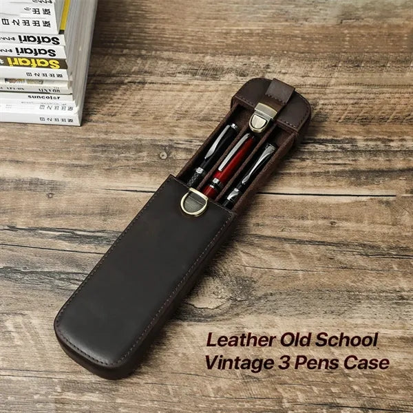 Crazy Horse Leather Lockable Removable Drawer Pen Holder