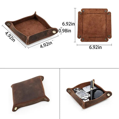 Vintage Crazy Horse Leather Storage Tray Organizer