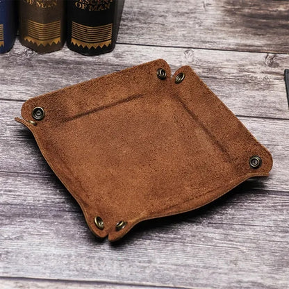 Vintage Crazy Horse Leather Storage Tray Organizer