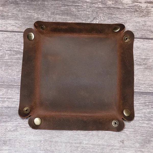 Vintage Crazy Horse Leather Storage Tray Organizer