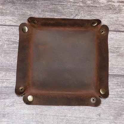 Vintage Crazy Horse Leather Storage Tray Organizer