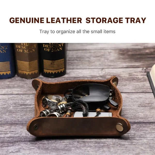 Vintage Crazy Horse Leather Storage Tray Organizer