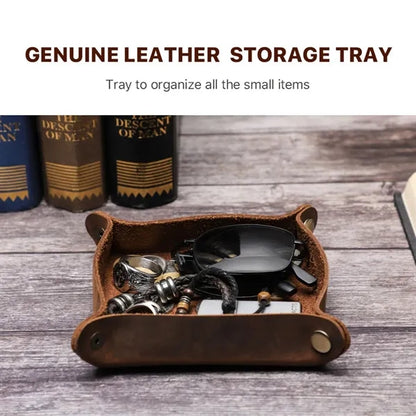 Vintage Crazy Horse Leather Storage Tray Organizer