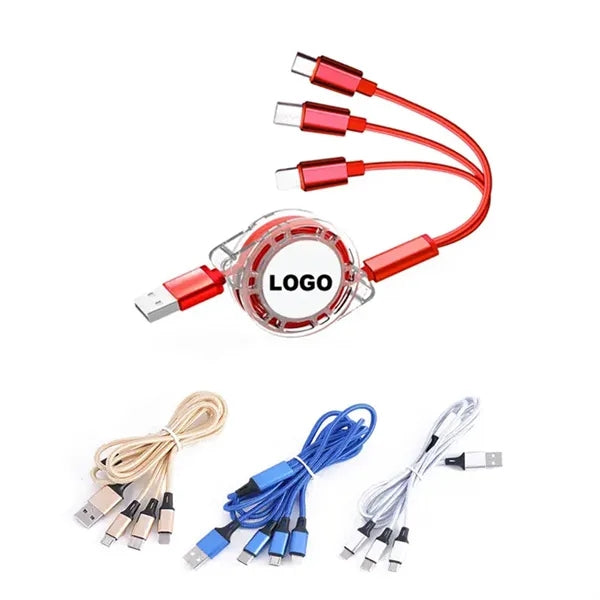 Retractable 3 in 1 USB Charging Cable For Type-C Lightning
